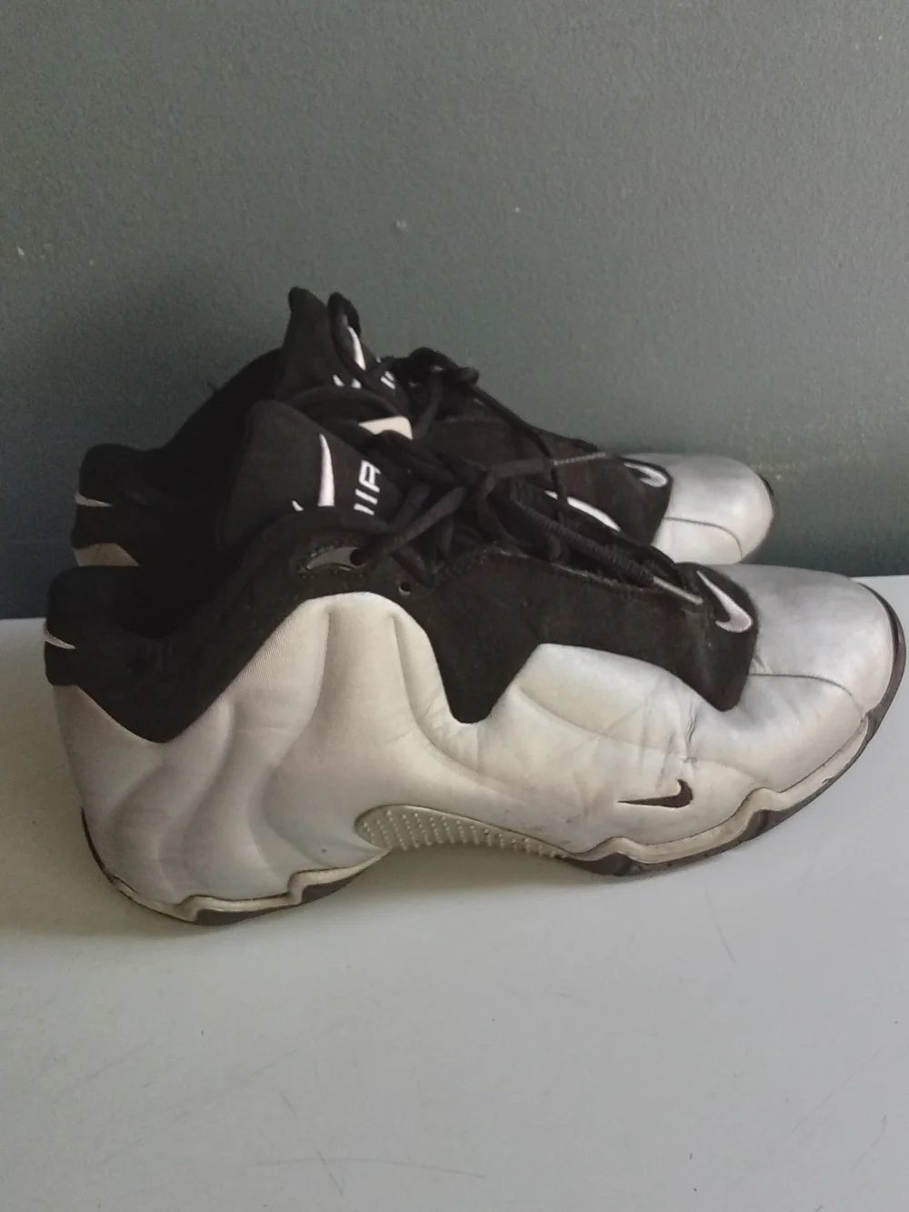 Nike Air Flightposite 1 Metallic Silver Black Basketball Shoe 624015-005 Mens 11